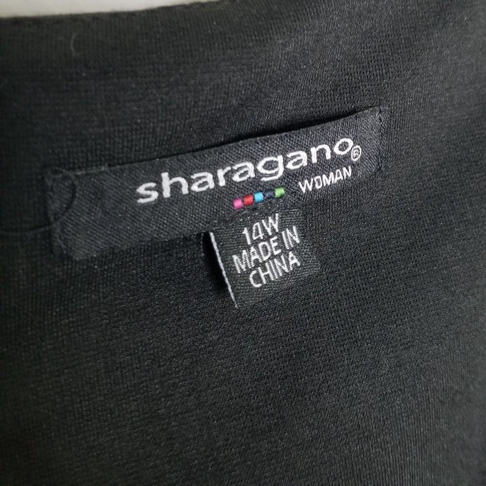 Sharagano Size 14W Dress Sleeveless Contrast Illusion Panels Stretch Knit Knee - Picture 6 of 6